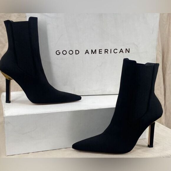 NIB Good American Women’s Black Scuba Neoprene Kickstand Heel Boots - Size 5.5 - Picture 1 of 13